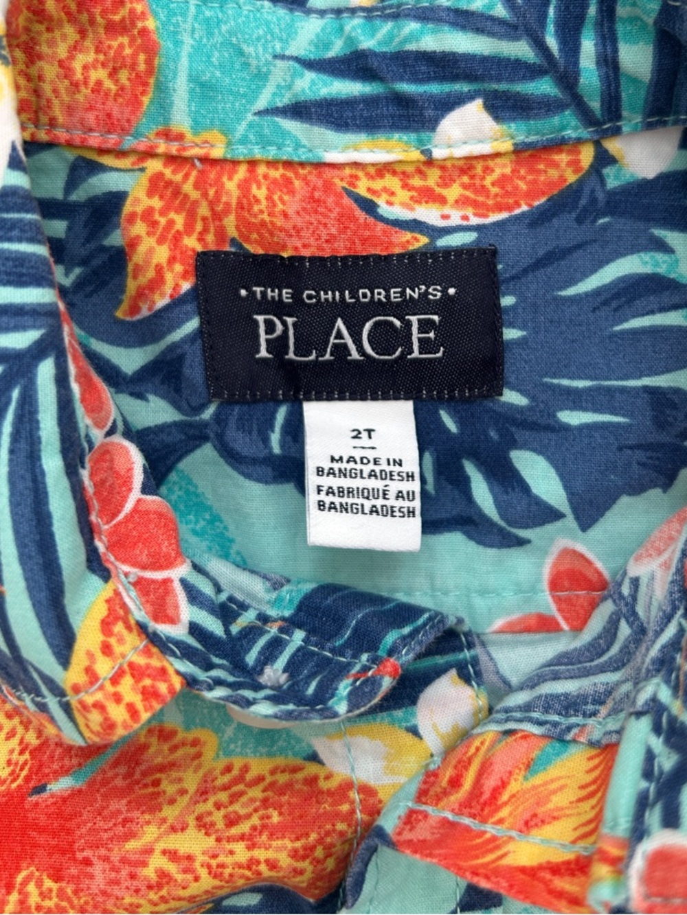 The Children's Place Poplin Short-Sleeve Button Down Shirt, Aqua Tropical, 2T - Picture 4 of 5